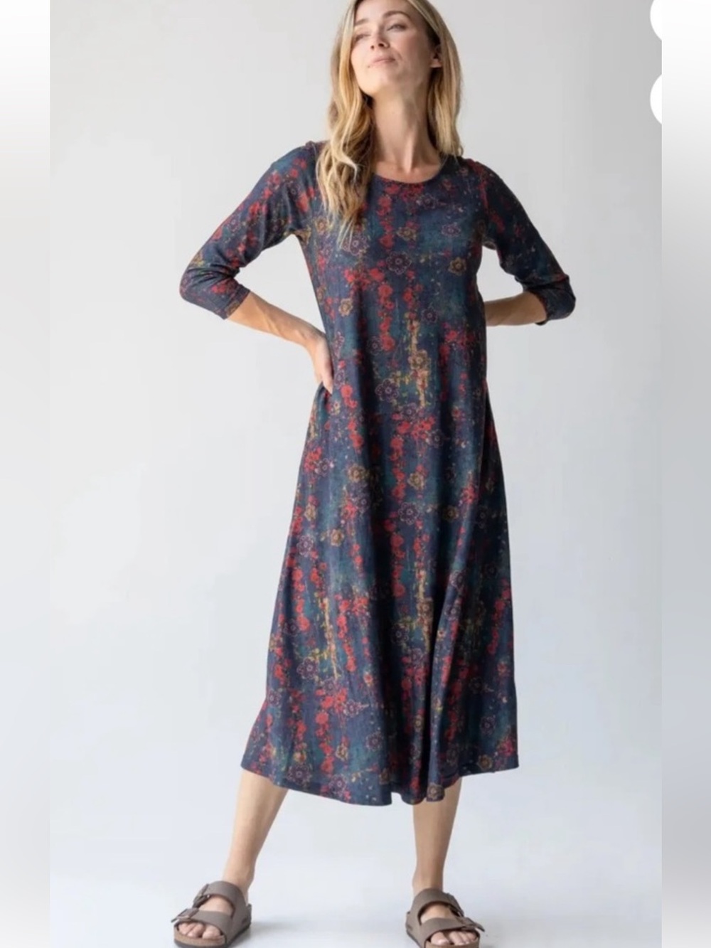 NATURAL LIFE | Navy Floral Lottie Knit Midi Dress XL